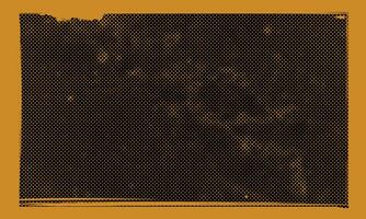 oscuro grunge arenoso trama de semitonos modelo amarillo puntos en negro antecedentes afligido derramado tinta marco bandera diseño vector