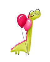 verde dibujos animados dinosaurios celebrando cumpleaños con regalos y pelota vector