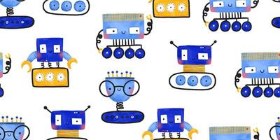 set of funny cartoon robots. Colored humanoid machine. Hand draw vector