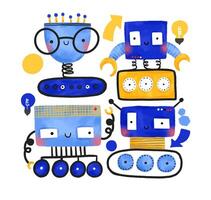 conjunto de gracioso dibujos animados robots de colores humanoide máquina. mano dibujar vector