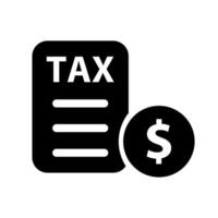 Tax document and dollar coin silhouette icon. vector