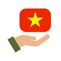 Person holding Vietnam flag icon. vector