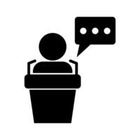 Silhouette icon of a person giving a speech and a speech balloon. vector