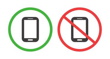 Smartphone Restrictions Icon Set. Smartphone use allowed and prohibited. vector