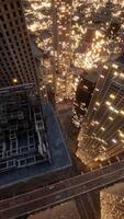 Aerial view of glowing high rise buildings video