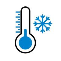 Subzero thermometer. Low temperature thermometer and snowflake icon. vector