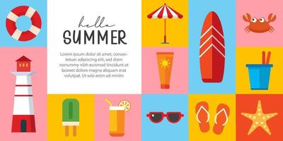 Hello summer poster and banners design. Summer with objects elements background. vector