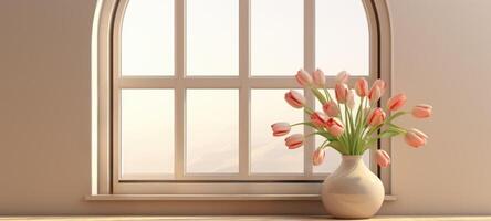 suave tulipán arco ventana habitación, ai foto