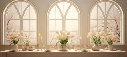 soft tulip arch window room, ai photo