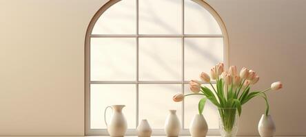 soft tulip arch window room, ai photo