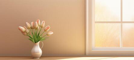 soft tulip arch window room, ai photo