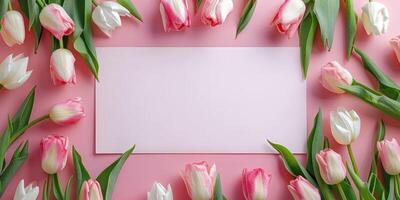 pink tulip card mockup flatlay design, ai photo