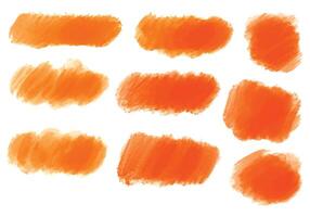 Ink paint orange brush stroke splatter set design vector