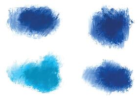 Ink paint blue brush stroke splatter set design vector