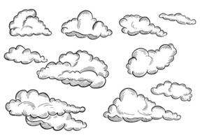 Set of clouds in hand drawn sketch design vector