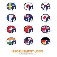 Recruitment Flags Top recruitment country Logo design concept human corporate vector