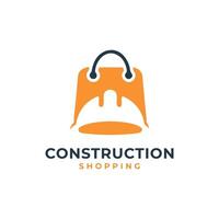 construction shop creative modern logo design concept construction helmet shopping bag template vector