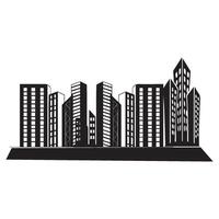 One line city. Skyscraper buildings, linear town cityscape and modern downtown or business district illustration set vector