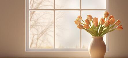 soft tulip arch window room, ai photo
