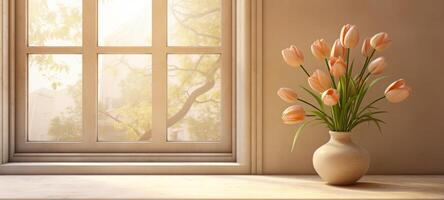 soft tulip arch window room, ai photo