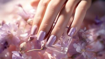 purple manicure nail polish treatment, ai photo