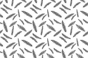 Black and white tiny branches leaves fir seamless pattern. hand drawn sketch. Minimalist abstract simple flat botanical patterned. Collage for designs, fabric, printing vector