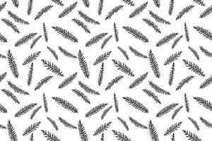 Black and white tiny branches leaves fir seamless pattern. hand drawn sketch. Minimalist abstract simple flat botanical patterned. Collage for designs, fabric, printing vector