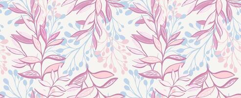 Pastel unique jungle seamless pattern with branches, creative leaves, leaf stems, plants. Abstract artistic tropical botanical printing on a light background. hand drawing. Ornament repeated vector