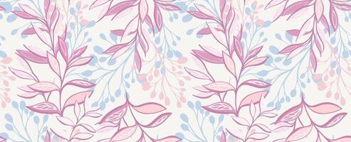 Pastel unique jungle seamless pattern with branches, creative leaves, leaf stems, plants. Abstract artistic tropical botanical printing on a light background. hand drawing. Ornament repeated vector