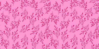 Pink simple seamless pattern with gently tiny branches and small leaves. Abstract little floral stems printing. hand drawing. Ornament bi-color for designs, fabric, textiles, cover vector