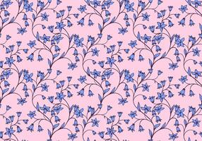 Abstract artistic blue wild floral stems intertwined in a seamless pattern. hand drawing. Creative branches with tiny ditsy flowers, bells, small leaves printing on a pink background. vector