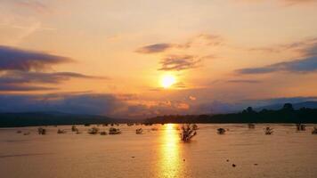 A beautiful sunrise over a beautiful two-colored river. video