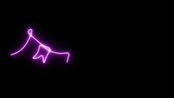 Self drawing animation one continuous line draw, logo, festive garland of flags,neon violet,purple luminous sign video