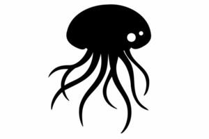 negro silueta de Medusa con fluido tentáculos oceánico medusa. concepto de Oceano animal, mar criatura. gráfico ilustración. imprimir, icono, logo, elemento para diseño. aislado en blanco antecedentes vector