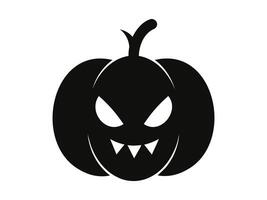 Black silhouette of Halloween pumpkin. Art. Jack-o-lantern with a menacing grin. Isolated on white surface. Concept of Halloween, festive decor, autumn celebration, spooky symbol. Icon. vector