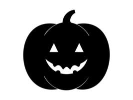 Black silhouette of smiling Halloween pumpkin. Illustration. Friendly Jack-o-lantern. Isolated on white surface. Concept of Halloween, festive decor, autumn celebration, October tradition. Icon. vector