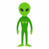 Simple green alien with large eyes isolated on white background. Extraterrestrial being. Minimalistic graphic art. Concept of extraterrestrial life, sci-fi design, space character vector