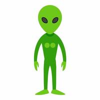 Simple green alien with large eyes isolated on white background. Extraterrestrial being. Minimalistic graphic art. Concept of extraterrestrial life, sci-fi design, space character vector