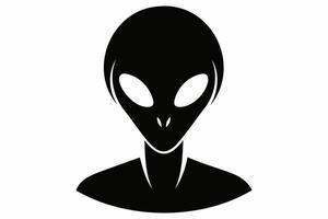 Black silhouette of alien head isolated on white background. Humanoid. Concept of extraterrestrial, sci-fi design, space being. Graphic art. Icon, print, pictogram, logo, design element vector