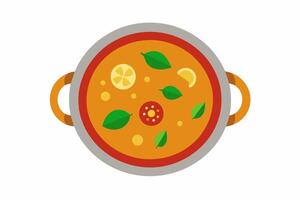 tailandés curry en cuenco con pollo, albahaca hojas, chile pimientos. tradicional tailandés comida. concepto de auténtico asiático cocina, nacional plato, picante alimento. gráfico ilustración. aislado en blanco fondo vector