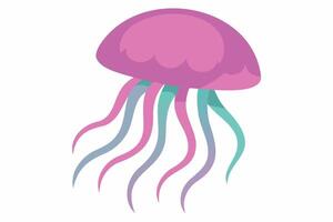 Jellyfish with flowing tentacles. Stylized oceanic medusa in pastel tones. Concept of ocean animal, sea creature. Graphic illustration. Print, icon, element for design. Isolated on white background vector