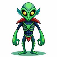 Green alien with large eyes isolated on white background. Extraterrestrial being. Minimalistic graphic art. Concept of extraterrestrial life, sci-fi design, space character vector