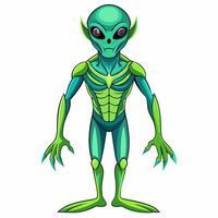 Green alien with large eyes isolated on white background. Extraterrestrial being. Minimalistic graphic art. Concept of extraterrestrial life, sci-fi design, space character vector