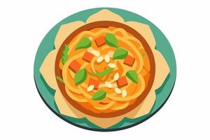 almohadilla tailandés con tofu, fideos, y vegetales en un bol. tradicional tailandés plato. concepto de sano comiendo, vegetariano cocina, asiático culinario tradición. gráfico ilustración aislado en blanco antecedentes vector