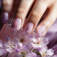 purple manicure nail polish treatment, ai photo