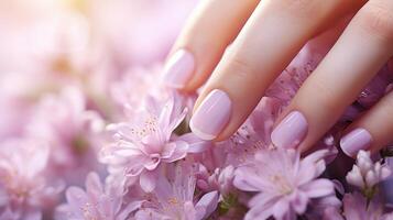 púrpura manicura uña polaco tratamiento, ai foto