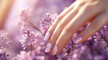 purple manicure nail polish treatment, ai photo