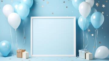 blue balloon birthday party frame, ai photo