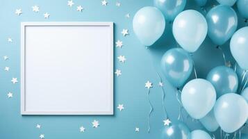 blue balloon birthday party frame, ai photo