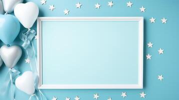 blue balloon birthday party frame, ai photo